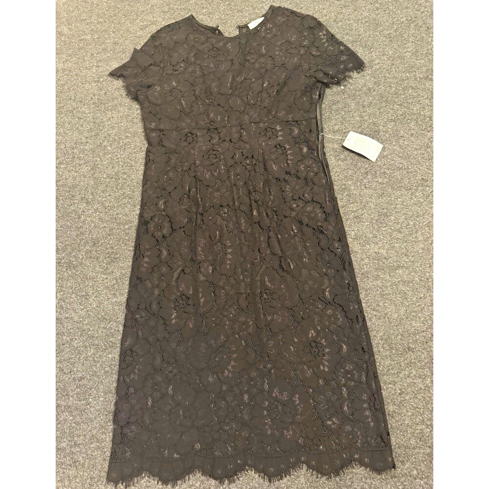 NSR Black Floral Lace Sheath Dress Round Neck Short Sleeve Knee Length XL Zip